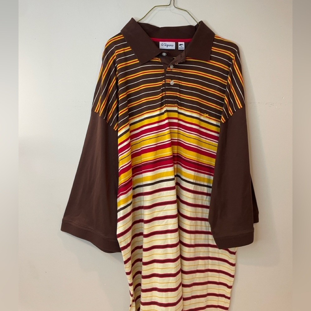 A. Tizano Men’s Polo - Brown, Yellow, Red Stripe 100% cotton